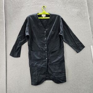 VINTAGE L Studio Women Button Up Shirt 10 Black Linen V-Neck Front Tunic